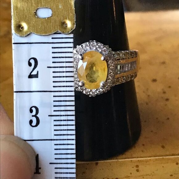 Natural Yellow Sapphire Sterling Silver Ring Size 10 - Picture 4 of 8